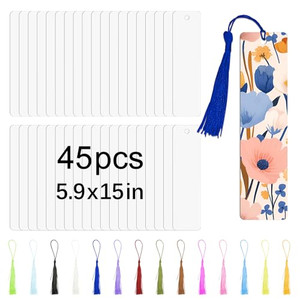 45 Pcs Sublimation Bookmark?5.9"X1.5" X0.65mm Sublimation Bookmark Blank Aluminum Metal Bookmarks Bulk DIY Bookmarks with Hole and Colorful Tassels f