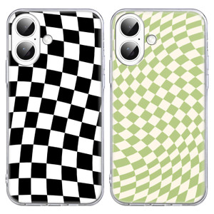 RUMDEY 2 Pack Cute Twist Checkered Grid Phone Case for iPhone 16 Plus 6.7 inches, Aesthetic Girly Clear Anti-Scratch Soft Slim Flexible Protective Sh