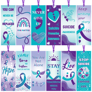 Haooryx Suicide Prevention Awareness Bookmarks - 123Pcs Teal Purple You are Not Alone Never Give Up Stay Tomorrow Needs You Book Marks for Suicide Pr