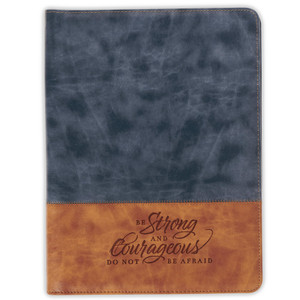 Christian Art Gifts Premium Vegan Leather Zippered Portfolio for Men W/Inspirational Scripture: Strong & Courageous, Encouraging Bible Verse W/Pen &