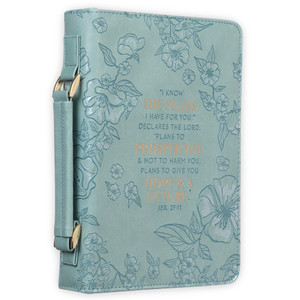 Christian Art Gifts Faux Leather Fashion Bible Cover: I Know The Plans I Have for You - Jeremiah 29:11 Inspirational Bible Verse, Debossed Floral Tea