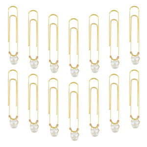 SUPERFINDINGS 30Pcs Imitation Pearl Beads Bookmarks Iron Paper Clips Golden 57mm Long Planner Clips Page Markers for School Office Document Organizin