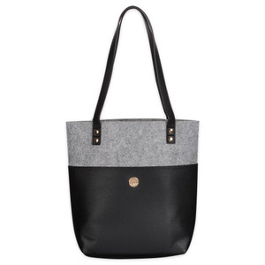 Christian Art Gifts Felt and Faux Leather Fashion Bible Tote Bag for Women: Love Never Fails - 2 Corinthian 13:8 Inspirational Bible Verse, Black and