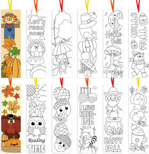 Haooryx Fall Autumn Book Mark - 75Pcs Color Your Own Happy Fall DIY Bookmarks Kids Unique Book Club Page Holder Markers Clip Reading Gifts Lovers Acc