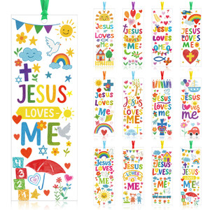 Yaomiao 120 Pcs Jesus Loves Me Bookmarks with Ribbon Jesus Party Favors Paper Religious Cross Bookmarks Inspirational Christian Gifts Bulk for Bible