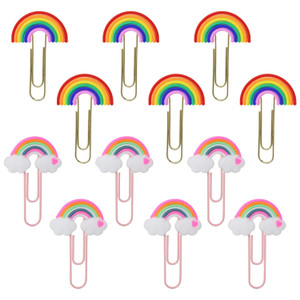 yueton 12PCS Rainbow Cloud Shaped Paper Clips Cute Small Paperclips PVC Metal Bookmark Clips File Note Clips Book Markers for Office, School, Home an