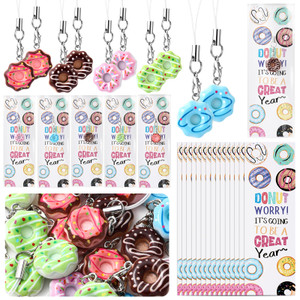 Skyygemm 50 Set Back to School Gifts Donut Keychains for Students with Donut Bookmarks Rulers Cute Dessert Style Charms Teacher First Day of School G