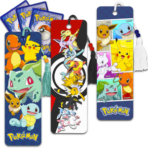 Pokemon Bookmark Set - 3 Pc Bundle with Pokemon Book Marks for Kids Teens Adults with Pokemon Cards | Pokemon School Supplies for Boys Girls