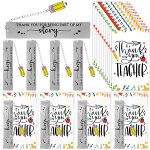 Skyygemm Teacher Gifts Metal Bookmarks with Pencil Pendent Thank You Card Appreciation Gift from Students 2025 Preschool Teacher Retirement Christmas