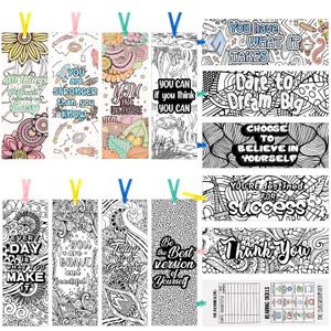 130 Pieces Inspirational Bookmarks for Kids, DIY Coloring Bookmarks Double-Sided Motivational Page Markers Clips for Kids Students Teachers Reading B