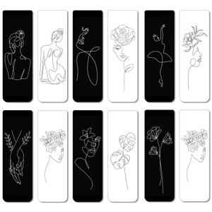 Outus 24 Pieces Magnetic Bookmarks Minimalist Line Abstract Art Magnet Book Mark Christmas Party Gift Supplies Markers Page Female Face Aesthetic Rea