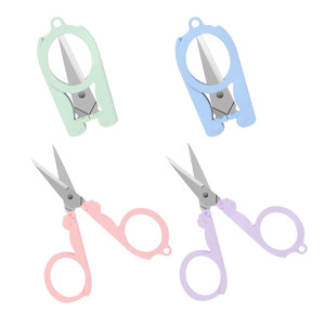 4Pcs Mini Folding Badge Reel Stainless Steel Scissors with Safety Cap - Travel Scissors, Mini Shear, Tiny Cutter for Cutting, Scrapbooking, Crafting,