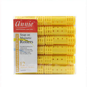 Annie Snap-On Magnetic Rollers 3/4 Inch Yellow 12 Pack - Medium Hair Curlers for Curls & Waves - Durable, Reusable & Easy to Use on Dry or Damp Hair