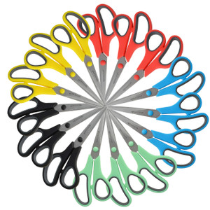 Westcott 8" Straight Stainless Steel Soft Handle Scissors, Assorted Colors, Pack of 15