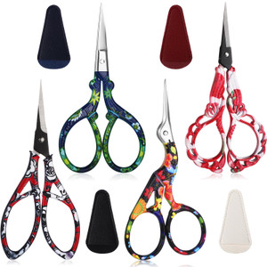 Zhehao 4 Pcs Sewing Embroidery Scissors with Artificial Leather Cover Sewing Stainless Vintage Embroidery Scissors for DIY Needlework Art Manual Hand