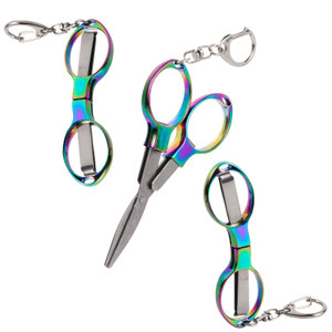 3pcs Mini Folding Scissors, Stainless Steel Approved Miniature Foldable Tiny Pocket Nursing Badge Reel with 3 Keychains Portable Small Scissor for Nu