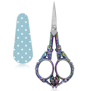 Hisuper Vintage Small Embroidery Scissors with Leather Cover Stainless Steel Bird Crochet Scissor for Craft Thread Cross Stitch Sewing Artwork Handic