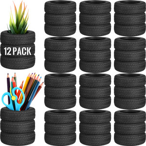 Crtiin 12 Pcs Operation Christmas Box Items Bulk Tire Shaped Pen Holder Car Tire Pencil Holder Stack Stationery Accessories for Desk Office Decor Gif