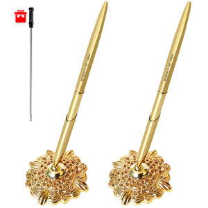 RUTICH Hollow Round Pen Holder Signing Pen Set for Wedding Bridal Engagement Valentine's Day Favors,Golden 2 Pcs