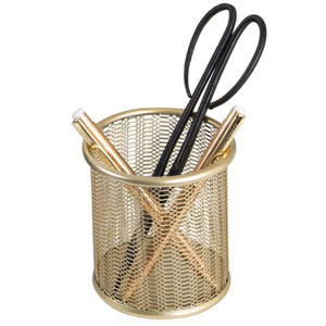 BLU MONACO | Gold Metal Mesh Pen Holder for Desk | Cute Pen Holder for Desk for Women | Wire Mesh Desk Organizer Pencil Cup for Office Workspace