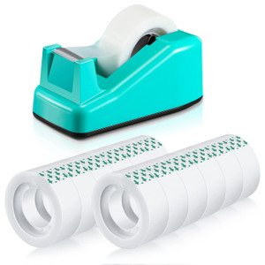 Tape Dispenser Desk with 12 Rolls Transparent Cute Small Tape Dispenser Packing Refills Invisible for Xmas Gift Wrapping Office Home School Supplies(