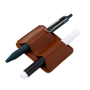 Gosknor Brown Leather Pen Holder with Clip, 7.7x6.1cm/3x2.4in Double Hole Practical Pen Organizer Journal Planner Pencil Holder Clip Loop for Books N