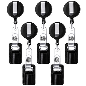 Zonon 5 Pcs Retractable Pen Pencil Holder 24" Leather Retractable Pull Lanyard Pen Clip Badge Reel for Nurses Carpenters Teachers Workers Waiter Cont