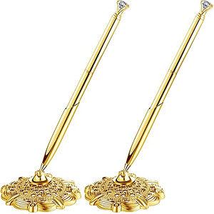 Outus 2 Pieces Wedding Pens for Guest Book Signing Gold Hollow Round Pen Holder Stand Set for Guestbook Sign Bridal Engagement Reception Supplies