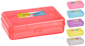 Enday Plastic Pencil Box with Snap Closure Lids Red, Small Utility Storage Crayon School and Office Supplies Case Organizer, Also Available in Glitte