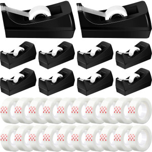 Yahenda 10 Pack Desktop Tape Dispenser Non Skid Base with 0.7 x 985 Inches Invisible Tape Refills Bulk Weighted Roll Dispenser for Office Home School