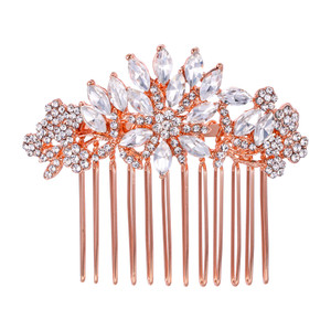 EVER FAITH Women's Austrian Crystal Wedding Flower Leaf Hair Side Comb Clear Rose Gold-Tone