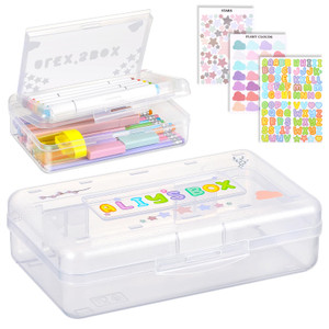 Fainne Double Layer Pencil Box with 3 Sheet Stickers Large Capacity Plastic Pencil Case Back to School Supplies Hard Shell Crayon Box Organizer for G