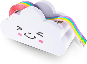 1 Pc White Tape Desk Dispenser Cute Tape Cloud Tape Cutter with Rainbow Novelty White Tape Dispenser Holder for Home School Office Stationary Packagi