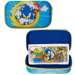 Innovative Designs Sonic the Hedgehog Pencil Case Set with Stickers and Gel Pens for Kids, Molded with Zip Closure, Blue