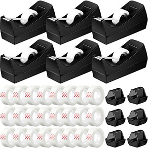 Yahenda 6 Pack Desktop Tape Dispenser Non Skid Base with Transparent Invisible Tape and Replacement Cores for Wrapping Home School Office Supplies