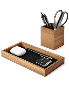 HULISEN Wooden Desk Organizer Tray with Pen Holder, Non-Slip Desk Tray and Pencil Holder Set with Felt Lined, Desktop Accessories for Home Office Wor