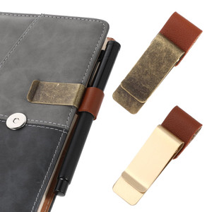 Aiyorse 2 Pcs PU Leather Pen Clips, Pen Loop for Notebook Metal Pens Loop Holder Notebook Pens Clip Holder for Journal Notebooks Planner Clipboard Of