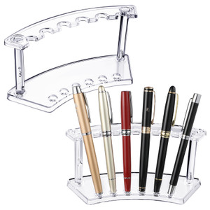 Tinlade 2 Pieces Plastic Pen Holder Stand Display Rack 6-Slot Pen Makeup Brush Rack Organizer Eyebrow Stand for School Office Home Store(Clear)