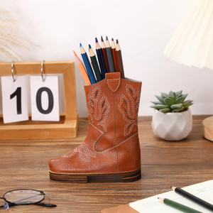 Sherr Back to School Supplies 6 Inch Cowboy Boot Pencil Holder Leather Pen Holder for Desk Western Cowboy Boot Vases Makeup Brush Organizer Back to S