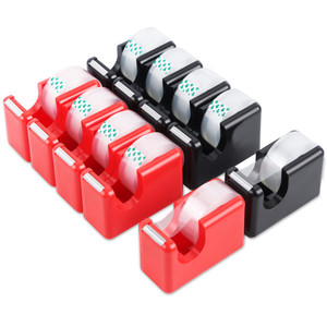 Lichamp 10 Pack Office Desktop Tape Dispenser Includes 10 Rolls of 1 Inch Core Tapes 3/4 in x 1000 in, Red and Black Desk Tape Dispensers Non-Skid Ba