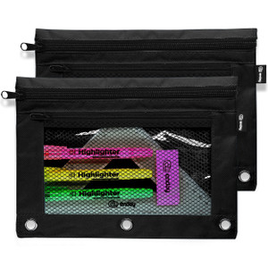 Enday 2 Pack Black Pencil Pouch for 3 Ring Binder, 2 Compartment Zippered Pencil Case, 9.5' x 7'