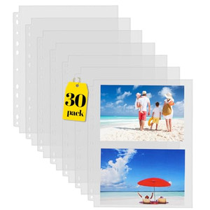 Sooez 30 Pack Heavy Duty Photos or Postcards Page Protectors, Plastic Clear Photo Holder Sleeves for 3 Ring Binder, Two 5'' x 7'' Pockets Per Page, L