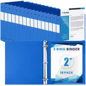 Henoyso 16 Pack 2 Inch 3 Ring Binder with Clear Cover Fit Letter Size 8.5" x 11" Paper Holds 490 Sheets, Bulk Binders for Organizing School, Office &