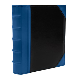 KLEER VU Executive Binder  Leather Binder with 1.5" D-Rings, 2 Tone Stitching with Ribbed Blue Spine, Holds 350 8.5x11 inch Sheets  for School, Lib