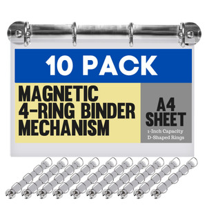Magnetic Ring Binder Mechanism 10 Pack  for Hanging A4 Size Sheets of Paper  4 Rings  1 Inch D Shaped Rings  5S Visual Aid
