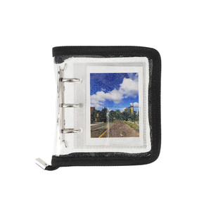 Mini Kpop Binder Business Card Holder Photocard Collector 3-Ring Black Zipper Clear PVC Cover Photo Album with 25 Sheets 3 In Top Loading Card Pages