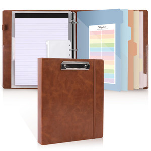 SKYDUE 3 Ring Binder with Clipboard,1 Inch Binder, 13.2" × 10.2" PU Clipboard Binder with Notepad & 5 Dividers with 5 Pockets, Labels, Clipboard Fold