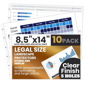 PERFORMORE 10 Pack of 8.5 x 14 Heavyweight Landscape Sheet Protectors, Legal Paper Sleeves, Clear Archival Quality, Horizontal Legal Size Clear She