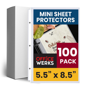 Heavyweight Sheet Protectors 5.5 x 8.5, 100 Pack Clear Mini Page Protectors, Top Load, Reinforced Holes, Acid-Free for 3-Ring Binders - Office Werks