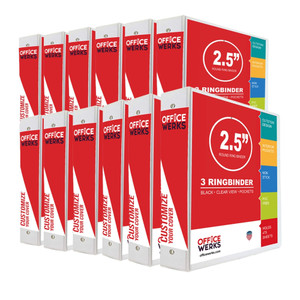 Performore 3 Ring Binder, 2.5" Professional Round Ring, Presentation Folder for Standard Pages with Inside Pockets, Customizable Clear View White Bin